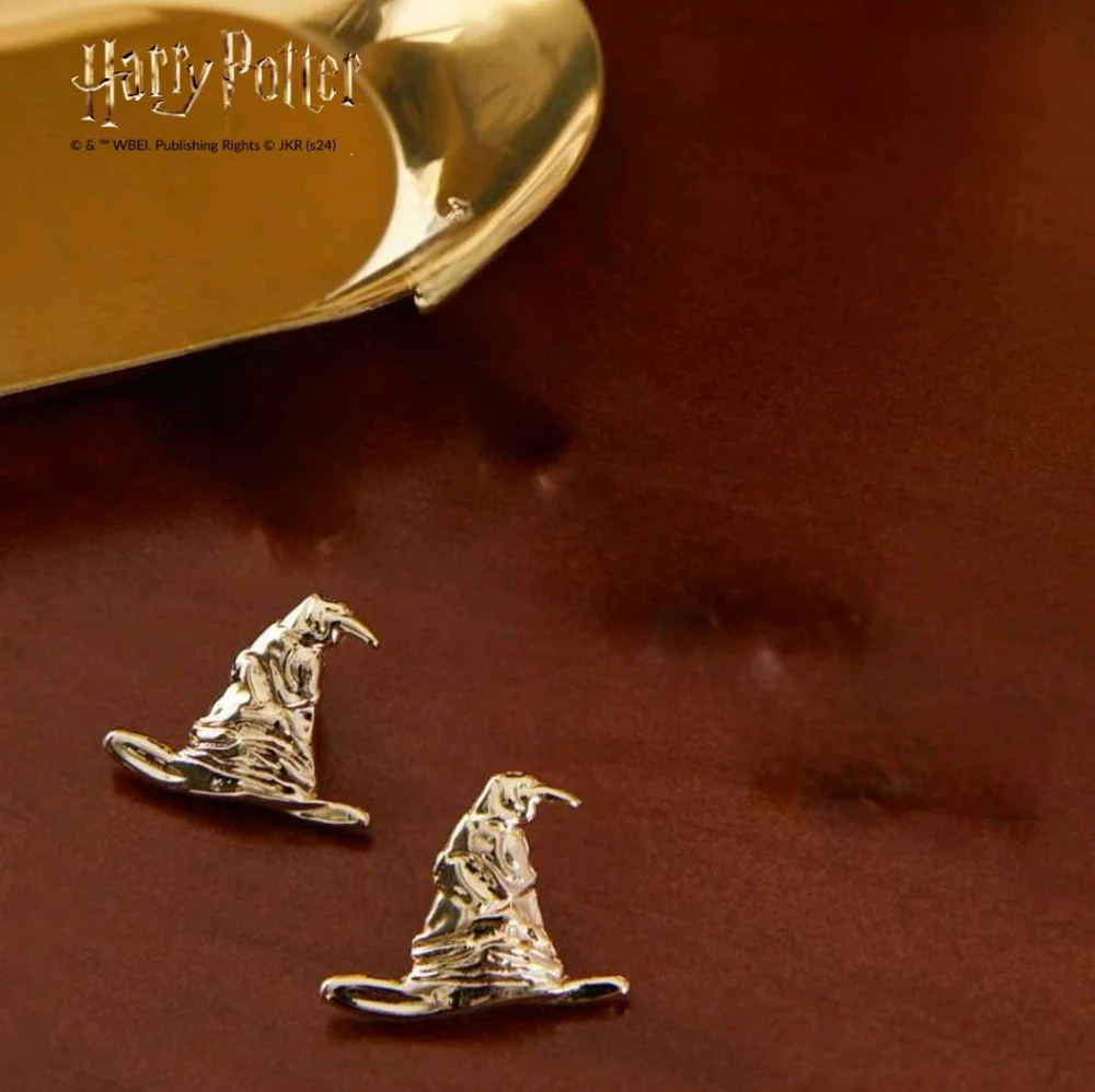14K Gold Harry Potter Gold Wizard Hogwarts Magic Sorting Hat Stud Women Earrings